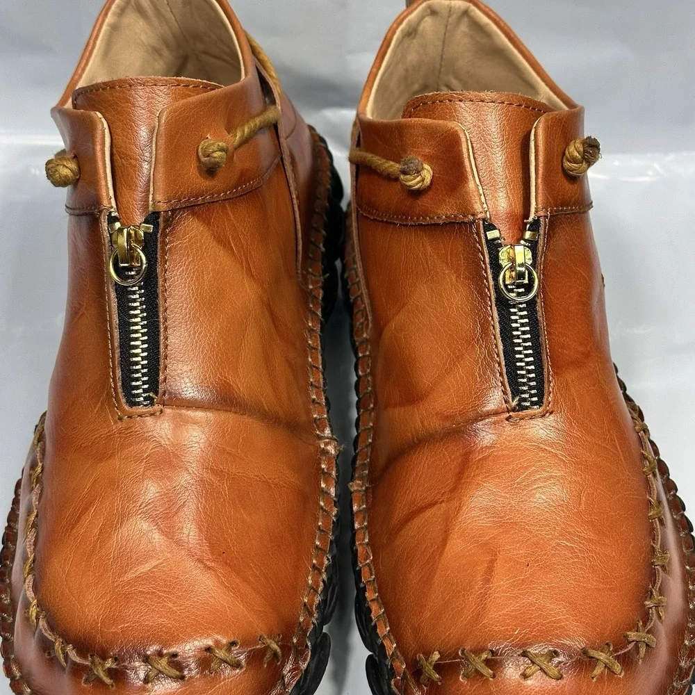Men Casual Shoes Handmade Leather Size 11-11.5 Brown Chukka Zip Nonslip Ankle